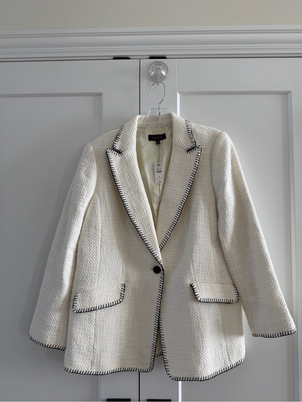 Talbots Cream Blazer with Black Whipstitch Trim